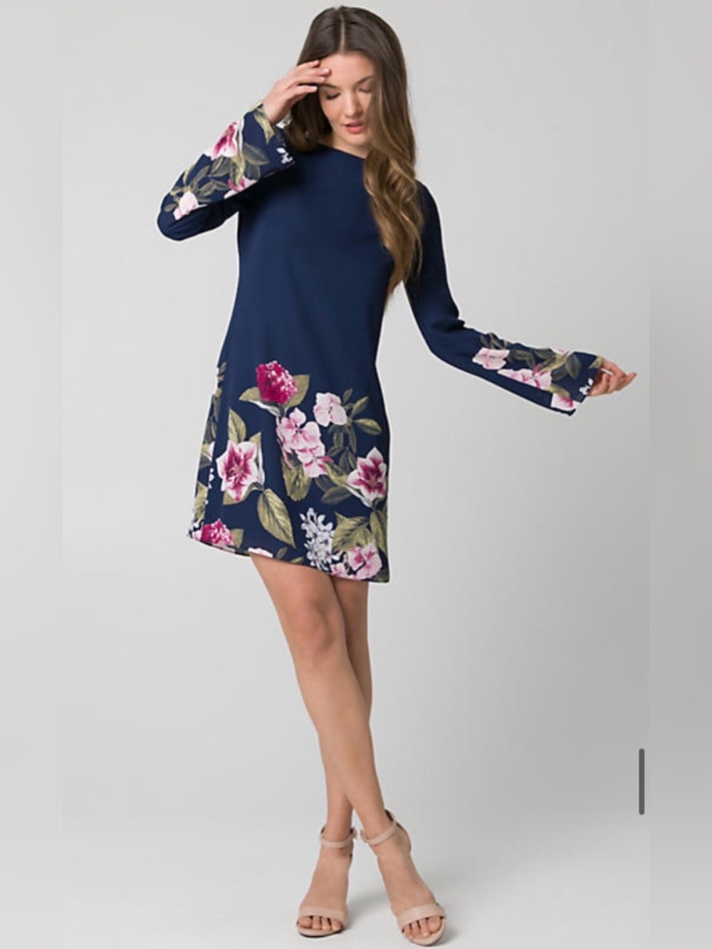 le chateau Navy Floral Long-Sleeve Mini Dress - summer, wedding, cocktail dress